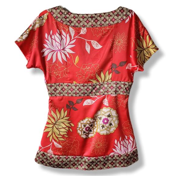Y2K Women Red Floral Satin Asian Kimono Top M Babydoll Romantic Tattoo Twee VTG - Picture 5 of 9